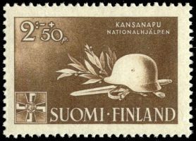 Kansanapu 2mk + 50p - Kypärä ja laakerinlehtiä (esimerkkikuva)