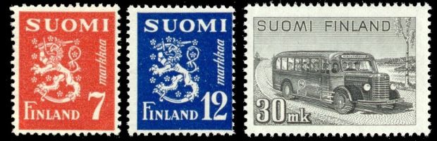 Leijonamalli m30 7, 12 ja linja-auto 30 mk, nelilöt FDC (esimerkkikuva)