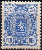 Vaakunamalli 1889 - 25p sininen, B-hammaste (esimerkkikuva)