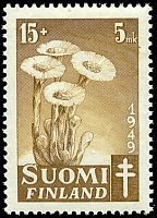 Tuberkuloosi 1949 3/3 - 15mk + 5mk Leskenlehti (esimerkkikuva)