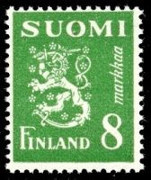 Numerokuusilo 853-9-1949 Leijonamalli m30 8mk vihreä (esimerkkikuva)