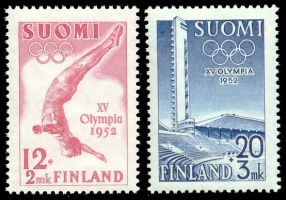 XV. Olympialaiset, Helsinki, 1952 FDC (1951) nelilöt omilla kuorillaan (esimerkkikuva)