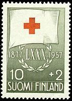 Punainen Risti 1957 1/3 10mk + 2mk Punaisen Ristin lippu vihr. (esimerkkikuva)
