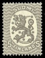 Numerokuusilo 68-9-1921 Saarisen malli m17, 5p harmaa, ilman vesileimaa (esimerkkikuva)