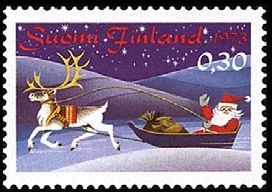 Joulupostimerkki 1973 - Joulupukki reessä (esimerkkikuva)