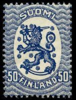 Numerokuusilo 38-10-1919 Saarisen malli m17, 50p sininen ilman vesileimaa, A hammaste (esimerkkikuva)