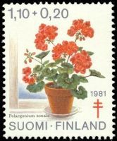 Tuberkuloosi 1981 kukkia 3/3 - 1,10 + 0,20mk Pelargonia (esimerkkikuva)