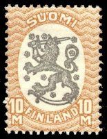 Numerokuusilo 165-9-1929 VP Saarisen malli m17, 10mk rusk/musta ilman vesileimaa, B hammaste (esimerkkikuva)