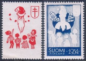 Joulumerkki 1954 Joulupukki skaalavedos (2) (esimerkkikuva)