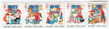 Joulumerkki 1985 Joulutonttuja (5 -rivilö) (esimerkkikuva)
