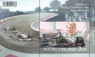 Mika Häkkinen 1998 pienoisarkki ensipäiväleimalla (esimerkkikuva)