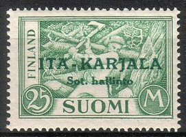 Itä-Karjala 25 mk Puunkaataja, lisäpainama tummanvihreällä (esimerkkikuva)