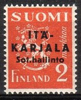 Itä-Karjala m30 2 mk punaoranssi, lisäpainama musta, tyyppi I (esimerkkikuva)