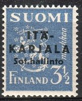 East Karelia M30 Lion 3 1/2 mk light grey blue, overprint in black, type I (sample image)