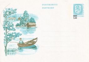 Postikortti ehiö 1,40/0,80mk sininen (kalastaja) FDC (esimerkkikuva)