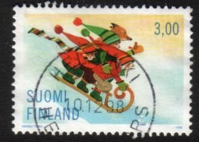 Joulumerkki 1998 2/3 - Kelkkamäessä - Helsinki 10.12.98 (esimerkkikuva)