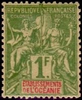 Type Groupe 1F olive Inscription: ETABLISSEMENTS de L\'OCEANIE (esimerkkikuva)