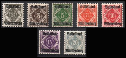 Württemberg, Official digits in diamond (7) 2½ to 20pf (esimerkkikuva)