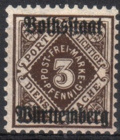 Württemberg, Official digits in diamond 3pf (esimerkkikuva)