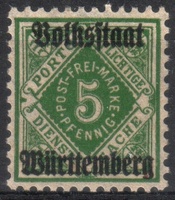 Württemberg, Official digits in diamond 5pf (esimerkkikuva)