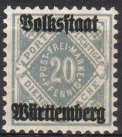 Württemberg, Official digits in diamond 20pf (esimerkkikuva)