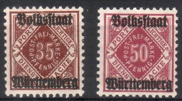 Württemberg, Official digits in diamond (2) 30pf, 50pf (esimerkkikuva)