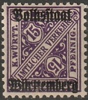Württemberg, Official digits in signs 15pf violet (esimerkkikuva)