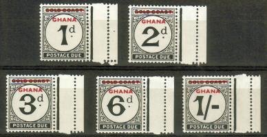 Ghana Postage Due stamps Gold Coast Overprinted+bar in red (5) (sample image)