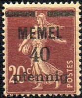 Memel Type Seederess Surcharged 40pf on 20c dk red brn (esimerkkikuva)