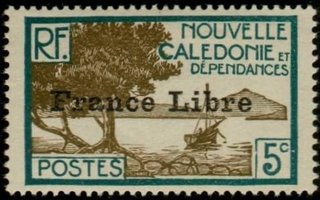 Bay at the Pointe des Palétuviers 5c France Libre Overprint (esimerkkikuva)