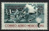 Mexico 1955 - 2nd Pan American Games 2/3 - Aztec God Tezcatlipoca and map