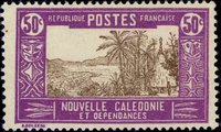 New Caledonia 1928 - Landscape with chiefs hut 50c New Caledonia 1928 - Landscape with chiefs hut 50c