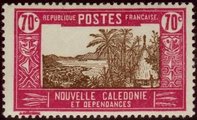 New Caledonia 1933 - Landscape with chiefs hut 70c New Caledonia 1933 - Landscape with chiefs hut 70c