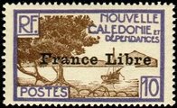 New Caledonia 1941 - Bay at the Pointe des Palétuviers 10c France Libre Overprint New Caledonia 1941 - Bay at the Pointe des Palétuviers 10c France Libre Overprint