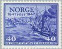 Norja 1947 - Norwegian Post Office, 300th anniv. 6/11 - 40 o Post ship Constitution Norja 1947 - Norwegian Post Office, 300th anniv. 6/11 - 40 o Post ship Constitution