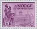 Norja 1947 - Norwegian Post Office, 300th anniv. 7/11 - 45 o First Norwegian locomotive Norja 1947 - Norwegian Post Office, 300th anniv. 7/11 - 45 o First Norwegian locomotive