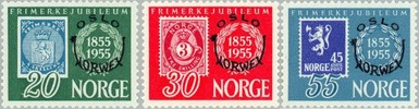 Norja 1955 - Norwex overprint - Centenary of Norways first postage stamp (3) Norja 1955 - Norwex overprint - Centenary of Norways first postage stamp (3)
