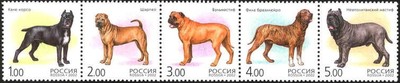 Venäjä 2002 - Dogs (strip of 5) Venäjä 2002 - Dogs (strip of 5)