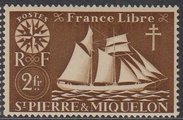 St. Pierre ja Miquelon 1942 - St. Malo Fishing Schooner 2fr St. Pierre ja Miquelon 1942 - St. Malo Fishing Schooner 2fr