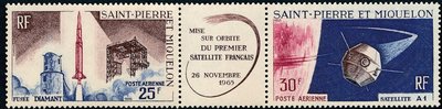 St. Pierre ja Miquelon 1966 - Launch of the first French satellite (pair with label) St. Pierre ja Miquelon 1966 - Launch of the first French satellite (pair with label)