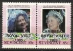 St. Vincent 1985 - CARIBBEAN / ROYAL VISIT - 1985 - overprint 3+4/8 - Queen Mother, pair