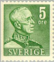 Ruotsi 1941 - King Gustaf V 5 ore green, left