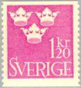 Ruotsi 1939 - Three Crowns 1.20 kr lilac rose