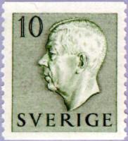 Ruotsi 1951 - Gustaf VI Adolf (Letters in color) 10 ore pale green