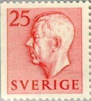 Ruotsi 1952 - Gustaf VI Adolf (Letters in color) 25 ore red left