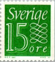 Sweden 1962 - Numeral 15 ore (Lettering in color) green, right