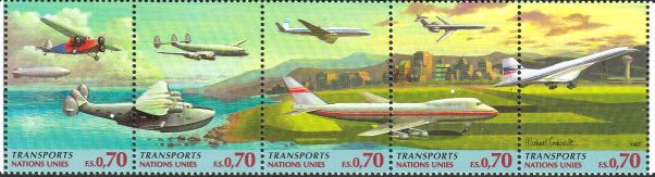 YK Geneve 1997 - Air transportation (strip of 5) YK Geneve 1997 - Air transportation (strip of 5)