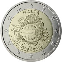 Malta 2012 2e 10 years of the euro Currency