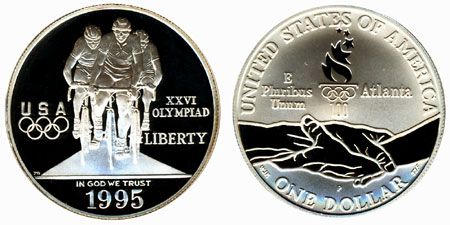 USA 1995 Olympics Cycling (Atlanta 1996) $1 silver proof