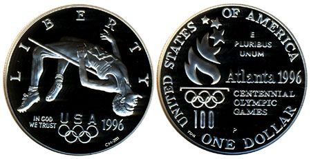 USA 1996 Olympiad High Jump $1 silver proof